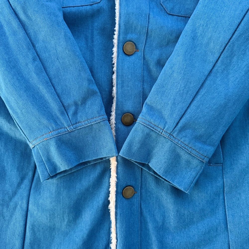 Denim Blue Western Cowgirl Boho-Chic Sherpa-Lined Longline Jacket Women’s Medium - Picture 5 of 7